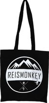 Reismonkey Canvas Tas - Katoen - Tote Bag - Lang Hengsel - Katoenen tas - Zwart - Reiscadeau - Cadeau voor een reiziger