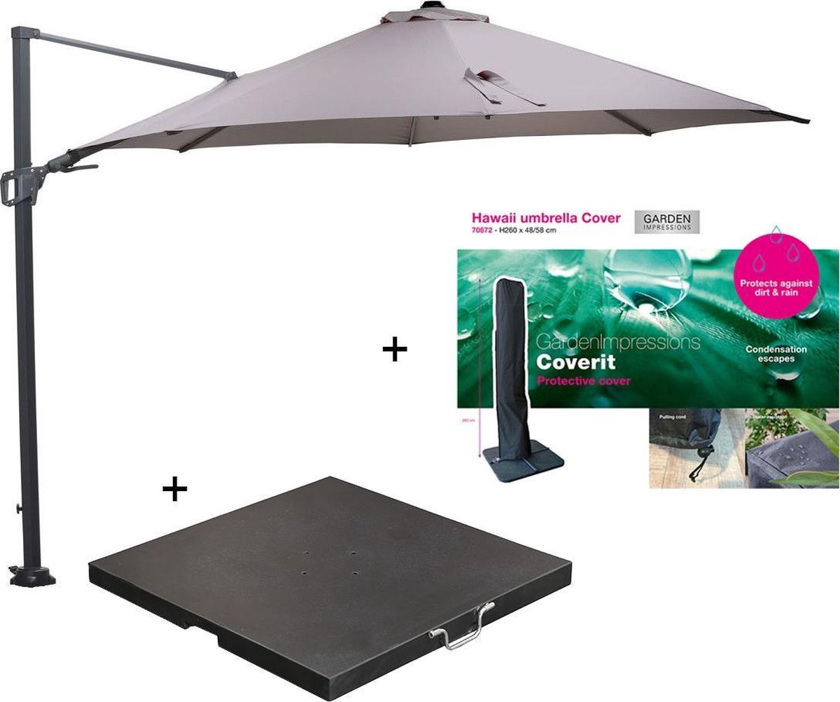 Garden Impressions Hawaii zweefparasol Ø350 cm donker grijs/zand met 90 kg  parasolvoet | bol.com