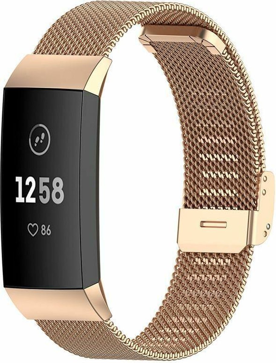 Luxe Milanese Loop Armband Voor Fitbit Charge 3/4 Horloge Bandje - Metalen iWatch Milanees Watchband Polsband - Stainless Steel Mesh Watch Band - Horlogeband - Veilige Vergrendelbare Sluiting - Small - Rosegoud Kleurig