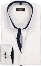 ETERNA modern fit overhemd - fijn Oxford heren overhemd - wit (blauw gestipt contrast) - Strijkvrij - Boordmaat: 44