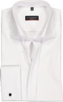 ETERNA Modern Fit overhemd - mouwlengte 7 dubbele manchet - wit twill niet doorschijnend - Strijkvrij - Boordmaat: 38