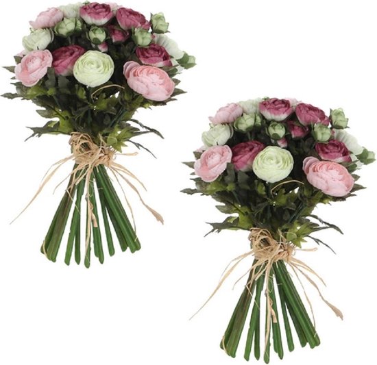 2x pièces rose / blanc Ranunculus / renoncule bouquet de fleurs  artificielles 35 cm -... | bol.com