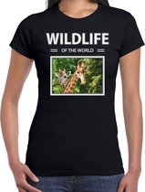 Dieren foto t-shirt giraf - zwart - dames - wildlife of the world - cadeau shirt giraffen liefhebber M