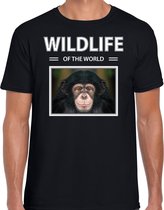 Dieren foto t-shirt Aap - zwart - heren - wildlife of the world - cadeau shirt Chimpansee apen liefhebber M