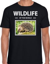 Dieren foto t-shirt Egel - zwart - heren - wildlife of the world - cadeau shirt Egels liefhebber L