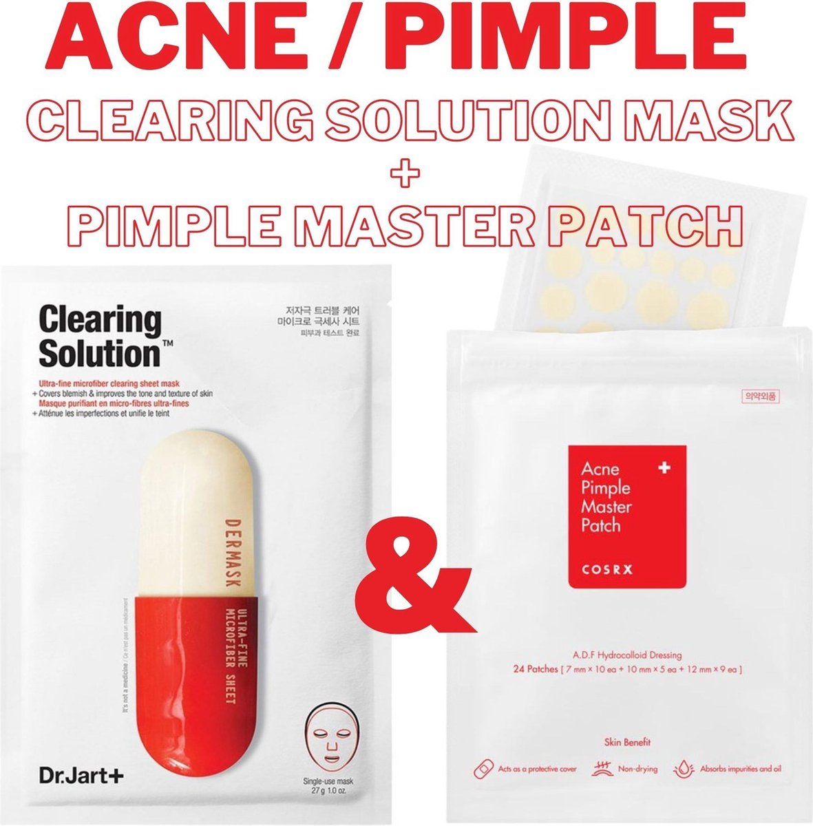 Combi Set COSRX Acne Pimple Master Patch & Dr.Jart+ Clearing Solution Mask Popular...
