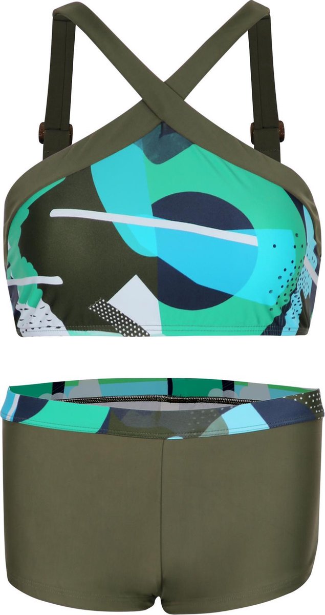 Bikini hipsterbroekje en croptop met brede bandje Kunst olijfgroen 164-170