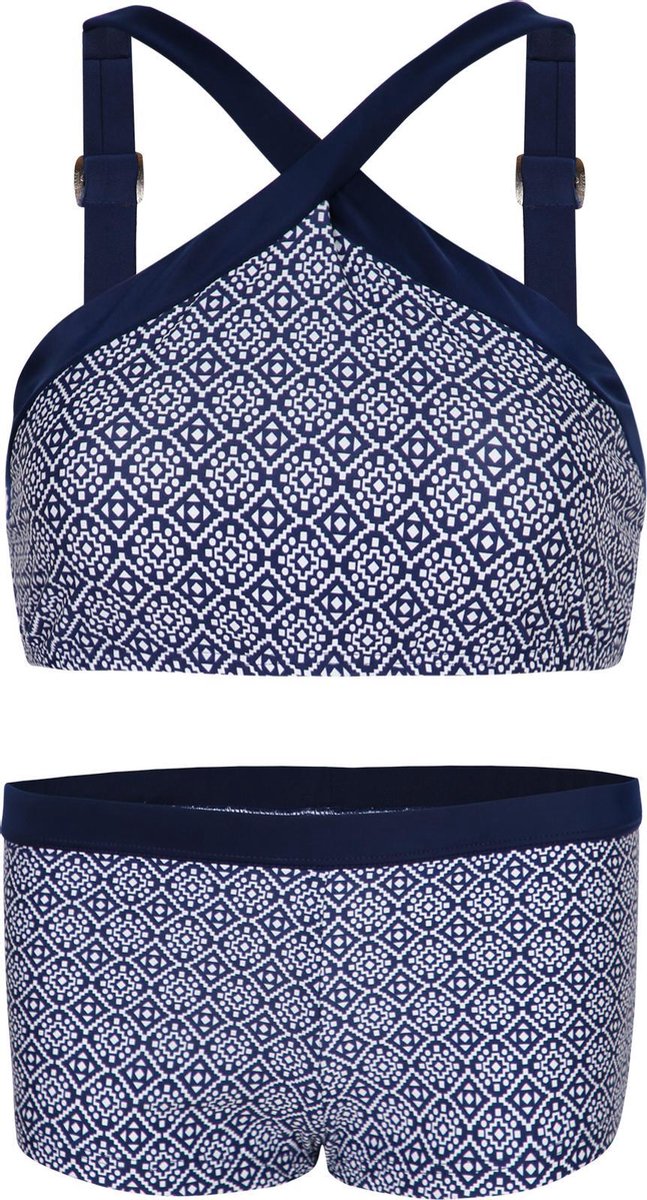 Bikini hipsterbroekje en croptop met brede bandje block navy 170-176