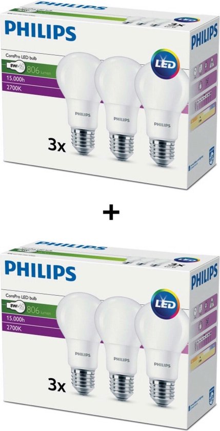 Philips Led Lamp 8W (60Watt) E27 - Zuinige Led Lampen - Vervangt 60Watt (6  Stuks) | bol.com