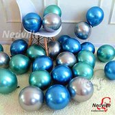 50 st. Stijlvol koraal assortiment  grote ballonnen - Nedville collectie - metallic groen, metallic blauw en zilver - verjaardag ballonnen - 36 cm - hoge kwaliteit bio afbreekbaar