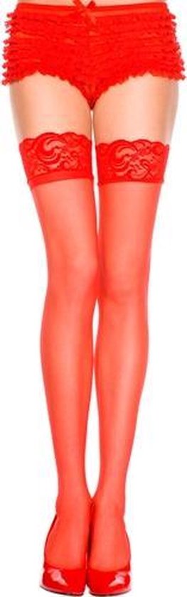 Bas Hauts Transparents En Dentelle - Collants Résille élastiques Rouge - Lingerie Sexy Pour Porte-jarretelles - Taille Unique