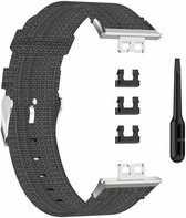 Luxe Nylon Armband Geschikt Voor Huawei Watch Fit Horloge Bandje - Sportband Armband Polsband Strap - Horloge Band - Watchband - Vervang Horlogeband - Donkergrijs