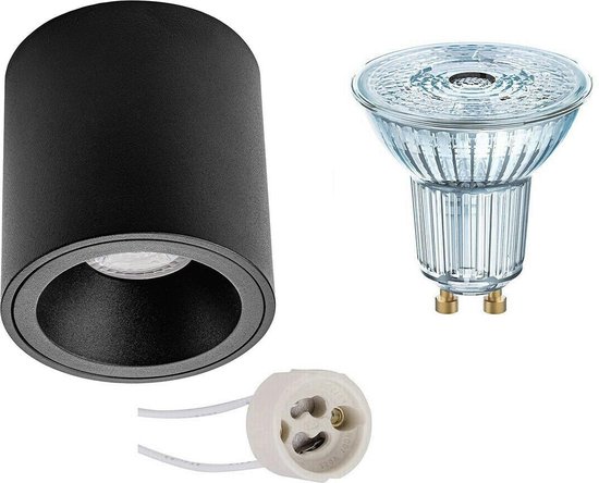 OSRAM - Opbouwspot Set - Parathom PAR16 930 36D - Proma Cliron Pro - GU10 Fitting - Dimbaar - Opbouw Rond - Mat Zwart - 3.7W - Warm Wit 3000K - Verdiept - Ø90mm