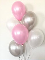 Luxe Metallic Ballonnen - Wit / Zilver / Licht Roze - Set van 12 Stuks - Geboorte - Babyshower - Bruiloft - Valentijn - Verjaardag
