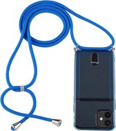 Mobigear Telefoonhoesje geschikt voor Apple iPhone 12 Mini Flexibel TPU | Mobigear Lanyard Hoesje met koord - Transparant / Blauw