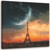 Schilderij Maan over Parijs, 80x80cm, Multi-gekleurd, Premium print