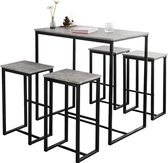 c90 -  OGT15-HG 5-delig Bartafel met Stoelen Eettafel Statafel Bistrotafel met 4 Barkrukken Zitgroep - Grijze