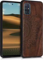 kwmobile telefoonhoesje geschikt voorSamsung Galaxy A51 - Hoesje met bumper - walnoothout - In donkerbruin Opkomende Zon design