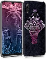 kwmobile telefoonhoesje voor Huawei P Smart (2019) - Hoesje voor smartphone in roze / antraciet - Olifantentekening design