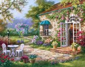 Happy Painter® XL 50x40cm Diamond Painting volwassenen - Tuinhuisje in bloei - volledig pakket vierkante steentjes