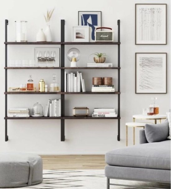 Hangkast / boekenkast  met massieve  /  houten planken/metaal (industrieel)P16
