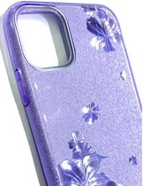 Apple iPhone 11 Hoesje Paars Glitters Stevige Siliconen TPU Case BlingBling met 2x gratis Tempered glass Screenprotector
