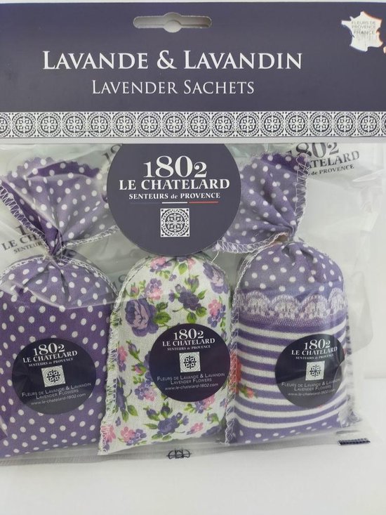 Sachets Violet remplis de lavande et lavandin 3 x 18g - sachets parfumés - Le Chatelard 1802