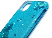 Apple iPhone 11 Hoesje Blauw Glitters Stevige Siliconen TPU Case BlingBling met 2x gratis Tempered glass Screenprotector