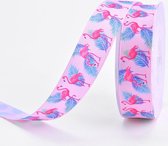 Baby Lint 25mm (2,5cm) | Luxe Grosgrain Lint | Ripsband | Flamingo Zomer Tropisch Roze | Cadeau Lint | Verjaardagslint | Knutselen | Feest Lint | Rol: 5 Meter