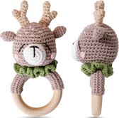 Houten Baby Rammelaar - Gehaakte Rammelaar - Babyspeelgoed - Bijtring - Hert