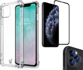 Apple iPhone 11 Pro Max hoesje case shock siliconen transparant - hoesje iphone 11 pro max - iphone 11 pro max hoesjes cover hoes - 1x iphone 11 pro max screen protector glas tempe