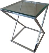 Bijzettafel X rvs glans 45x45x50cm glas facet geslepen