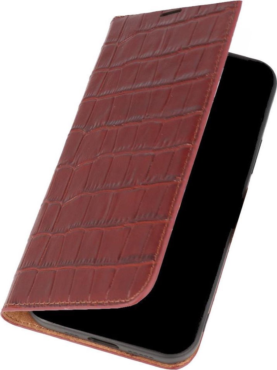 Diledro - Ultra thin flip wallet Samsung Galaxy S21 Ultra hoesje echt leer - Croco Brown