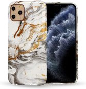 Apple iPhone 12 Pro / iPhone 12 Hoesje Marmer Grijs Siliconen TPU Case BlingBling met 2x gratis Tempered glass Screenprotector