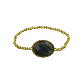 Silventi 9SIL-21089 Bracelet en Perles' argent - Femme - Pendentif fixe - Agate mousse - 22 x 17 mm - Perles dorées - 3mm - Extensible - 18cm - Plaqué or (plaqué or / or sur Argent)