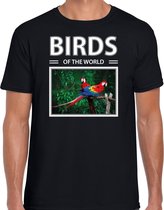 Dieren foto t-shirt Papegaai - zwart - heren - birds of the world - cadeau shirt Papegaaien liefhebber XL