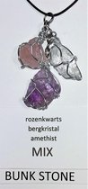 Triangle d'or - véritable pendentif en pierre précieuse - améthyste, cristal de roche, quartz rose - dorsale - livraison gratuite y compris chaîne gratuite