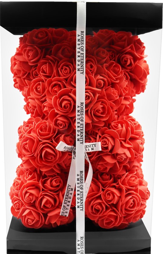 Roses of Eternity - Rose bear met giftbox 25 cm - rozen beer - Moederdag cadeautje - Cadeau voor vrouw - Huwelijk - Vriendin- rood