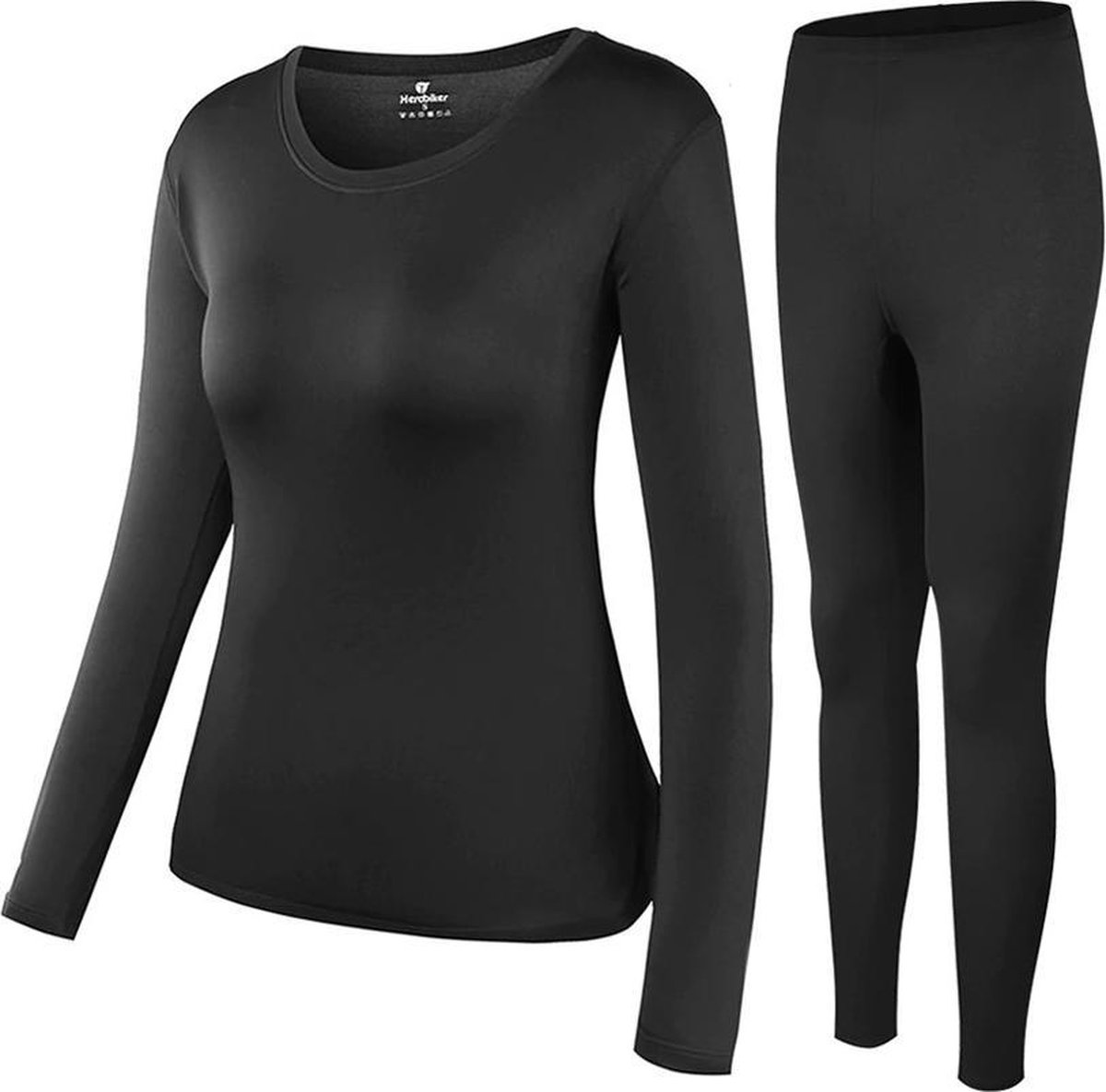 Fietskleding - Motorkleding - Skikleding - Dames - Broek & Shirt Set - Thermo Compressie Fleece Onderkleding - Zwart - Maat XL - Merkloos