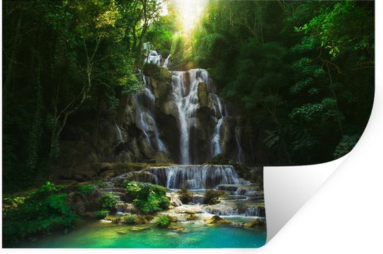 Sticker Porte Autocollant Poster De Porte 3D Cascade dans Le Paysage