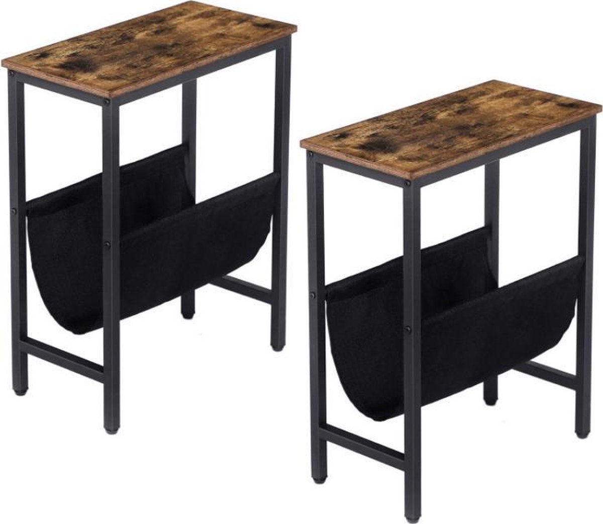 HOOBRO Bijzettafel, opvouwbaar, 2 stuks, bankuiteinden, nachtkastjes, industriële stijl, voor kleine ruimtes, voor woonkamer, grijs en zwart EBG25BZ01