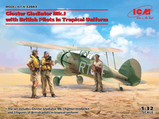1:32 ICM 32043 Gloster Gladiator Mk.I with British Pilots in Tropical Uniform Plastic Modelbouwpakket