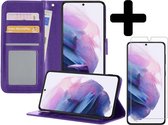 Samsung S21 Hoesje Book Case Met Screenprotector - Samsung Galaxy S21 Case Hoesje Wallet Cover Met Screenprotector - Paars