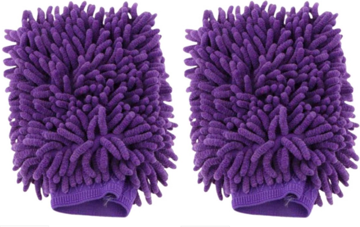 Goedkoopste Dubbelzijdig Chenille Microvezel Schoonmaak Handschoen (Paars) - Microfiber Auto Schoonmaakhandschoen - Autowashandschoen Doek - Autowas Washandschoen Handdoek - Huishoudhandschoen - Huishoud Borstel Reiniger - Velgen Reinigen - 2 pack