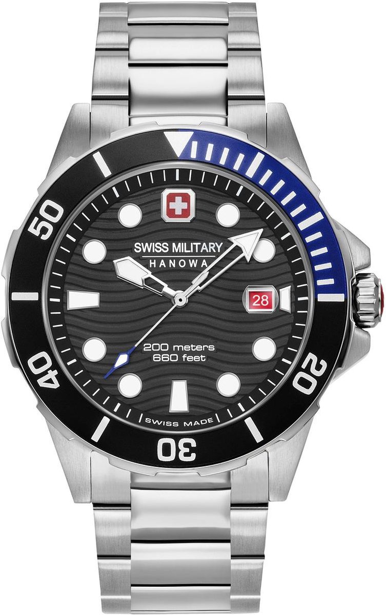 Swiss Military Hanowa Offshore Diver Horloge - Swiss Military Hanowa heren horloge - Zwart - diameter 44 mm - roestvrij staal