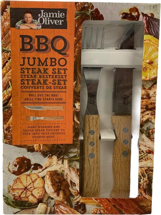 Schrijfmachine Onverbiddelijk Gemaakt om te onthouden Jamie Oliver BBQ Jumbo Steak set - 4 delig steak bestekset (jumbo  vleesmessen en... | bol.com
