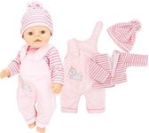 DOLLDREAMS Poppenkleertjes -  Roze set met  Tuinbroek met Eenhoorn - geschikt voor baby born en poppen tot 43 CM