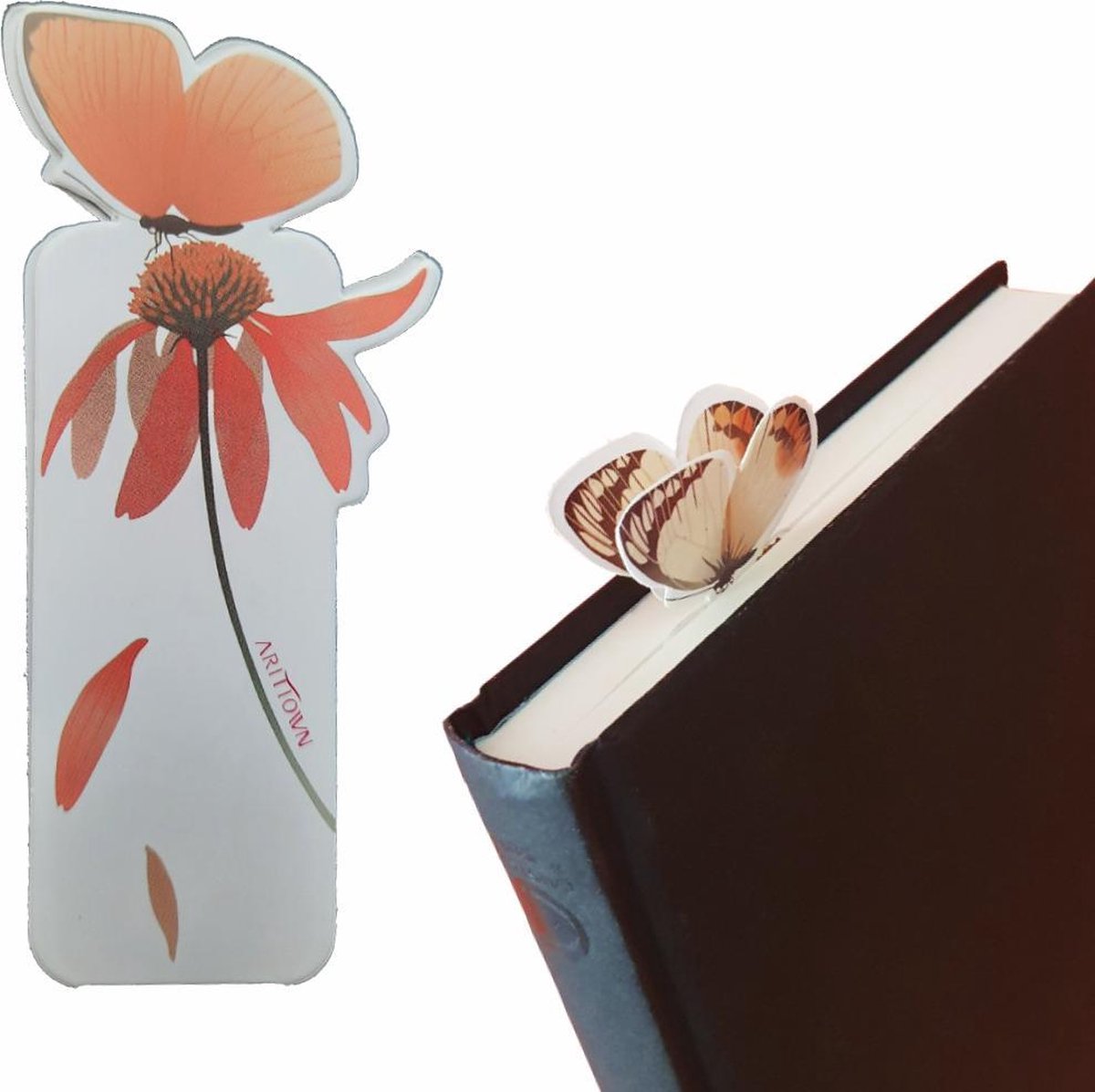 Boekenlegger Vlinder & Bloem – Bladwijzer - Bookmark – Kaartje – Goudsbloem - Kleine Cadeautjes