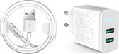 DrPhone - ACC02 IQ Smart 2 Poort Lader + Gecertificeerde 3 Meter Lightning naar USB kabel - 5V 2.4A - Geschikt voor Apple iPhone / iPad en iPod