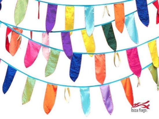 Articulatie Pekkadillo ornament Ibiza Flags| gekleurde vlaggetjes van stof| slinger met kleuren| 10 meter|  leuke... | bol.com